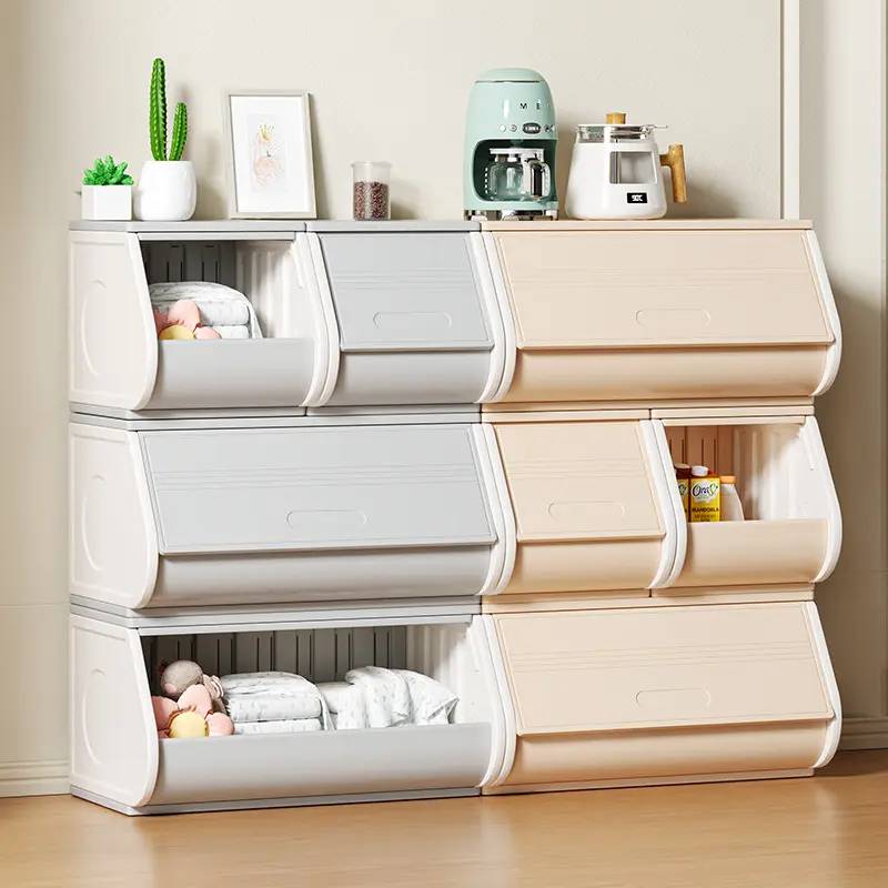 DIY Cream Modular Stackable Toy Storage Shelf for Kids Dustproof Flip-Top Organizer Multi-Tier Floor-Standing Nursery