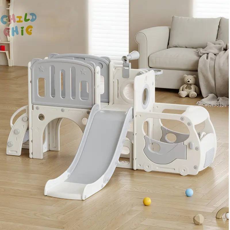 Car Castle Kids Slide Playhouse with Climbing Stairs Basketball Hoop Indoor Toddler Activity Play Set for Home Indoor Play