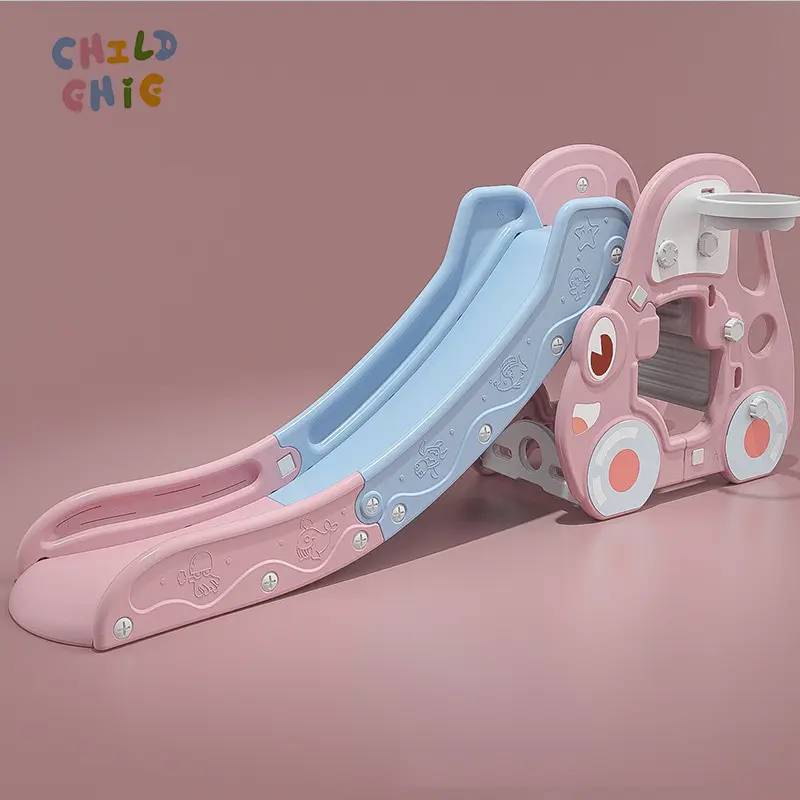 Car Design Baby Slide With Basketball Hoop Multi Color Eco Plastic Indoor Toddler Slide For Home Nursery